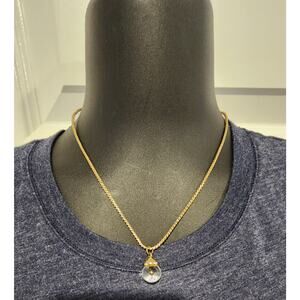 Gold Tone Chain Necklace with Glass Orb Pendant – Costume Jewelry